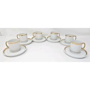 Vtg 6 Royal Crown Midas Touch 24K Gold Trim Tea Cup Demitasse Saucer Set U251